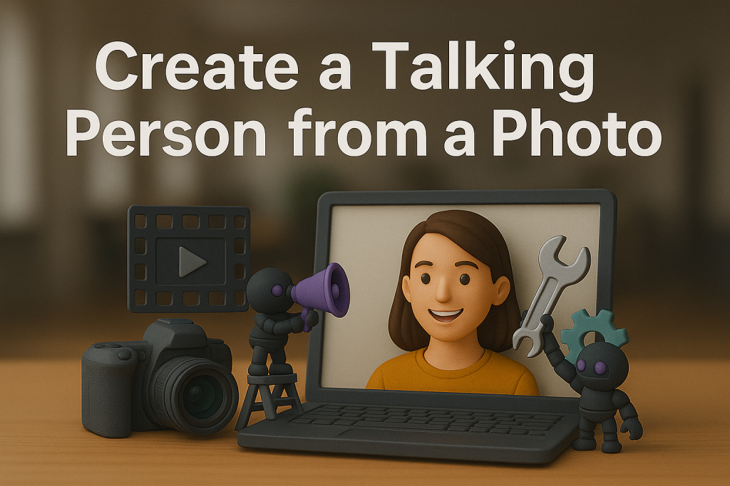 3d screen and icons showcasing a woman, turning photo to video.
