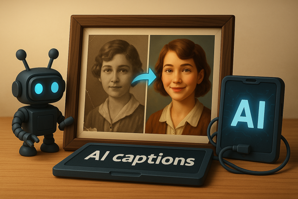 3d photo frame of old photo being turned into modern.